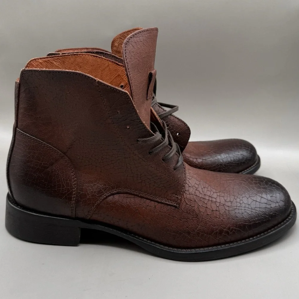 Robert Graham Leather Embossed Ankle Lace Up Boots Brown Italy Mens 12 D NWT‎